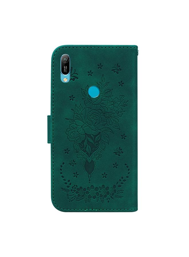 اس-توب جراب لهاتف Huawei Y6 2019، جراب هاتف جلدي منقوش بنقشة فراشة وردية - Image 3