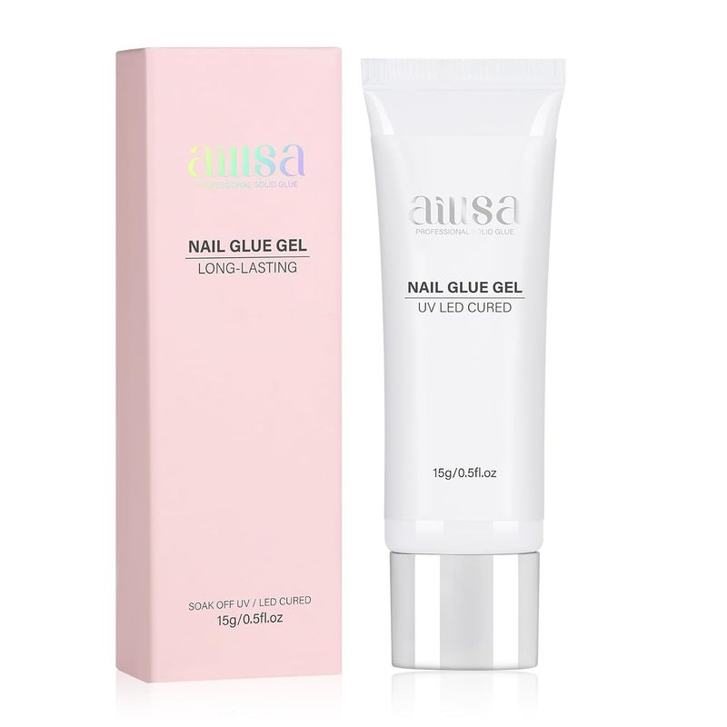 AILLSA Solid Gel Nail Glue for Nail Tips Super Strong Gel Glues Professional Fake Acrylic Soft Nails Glue U V Lamp Curing Needed - Long Lasting 15g / 0.5fl.oz Simplified versatile design - Image 1