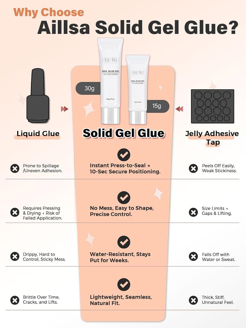AILLSA Solid Gel Nail Glue for Nail Tips Super Strong Gel Glues Professional Fake Acrylic Soft Nails Glue U V Lamp Curing Needed - Long Lasting 15g / 0.5fl.oz Simplified versatile design - Image 5