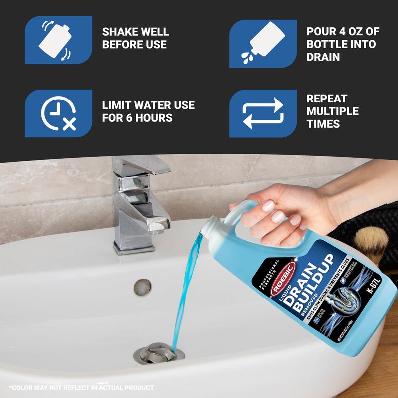 Roebic K-67 Liquid Drain Cleaner, Pipe Buildup Remover with Bacteria Enzymes for Household Drains and Sink Traps, Safe for Kitchen and Bathroom Sink, 32 fl oz - Image 3