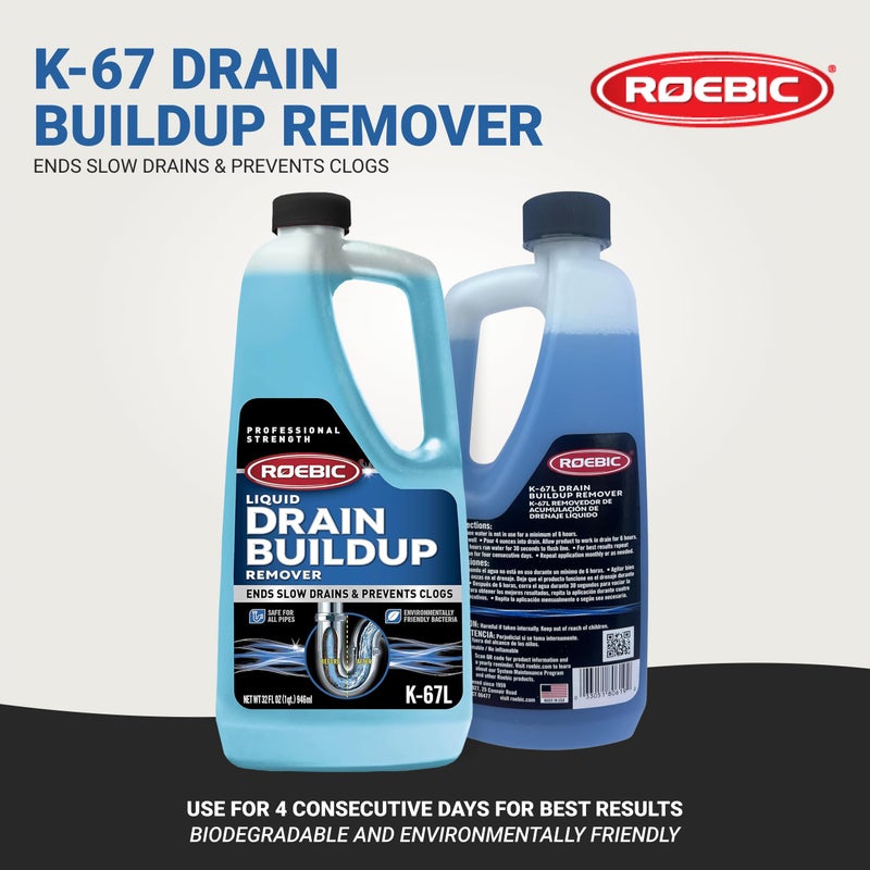 Roebic K-67 Liquid Drain Cleaner, Pipe Buildup Remover with Bacteria Enzymes for Household Drains and Sink Traps, Safe for Kitchen and Bathroom Sink, 32 fl oz - Image 2