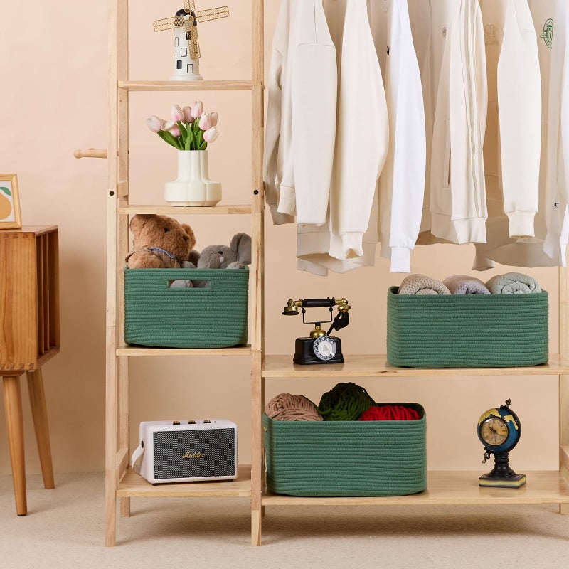 MiniArk Large Storage Baskets for Shelves, Closet Organizers Bins for Clothes Blanket Towels, Baby Nursery, Toy Baskets Box, Woven Rope Baskets, 17 x 13 x 7.5â€, 2 Packs Green - Image 3