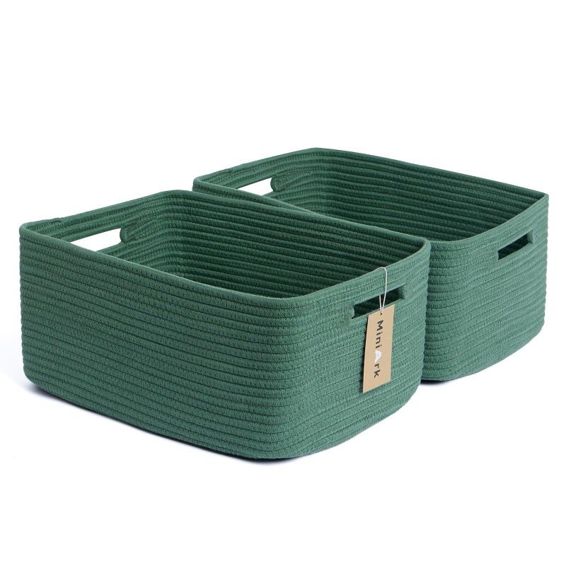 MiniArk Large Storage Baskets for Shelves, Closet Organizers Bins for Clothes Blanket Towels, Baby Nursery, Toy Baskets Box, Woven Rope Baskets, 17 x 13 x 7.5â€, 2 Packs Green - Image 1