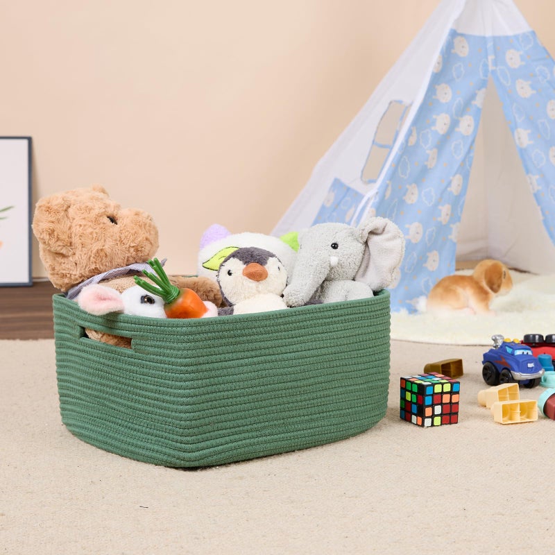 MiniArk Large Storage Baskets for Shelves, Closet Organizers Bins for Clothes Blanket Towels, Baby Nursery, Toy Baskets Box, Woven Rope Baskets, 17 x 13 x 7.5â€, 2 Packs Green - Image 5