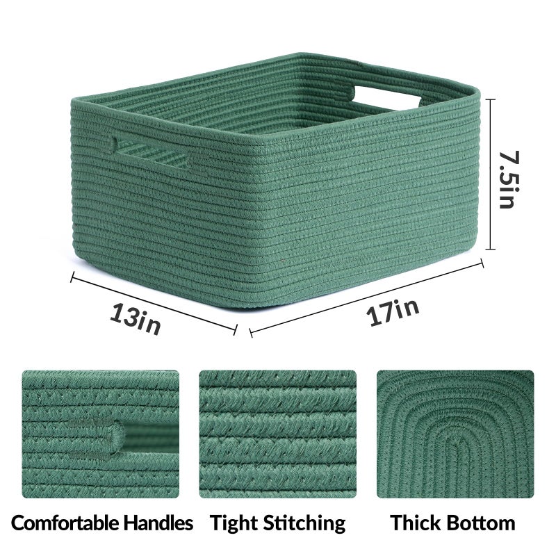MiniArk Large Storage Baskets for Shelves, Closet Organizers Bins for Clothes Blanket Towels, Baby Nursery, Toy Baskets Box, Woven Rope Baskets, 17 x 13 x 7.5â€, 2 Packs Green - Image 2