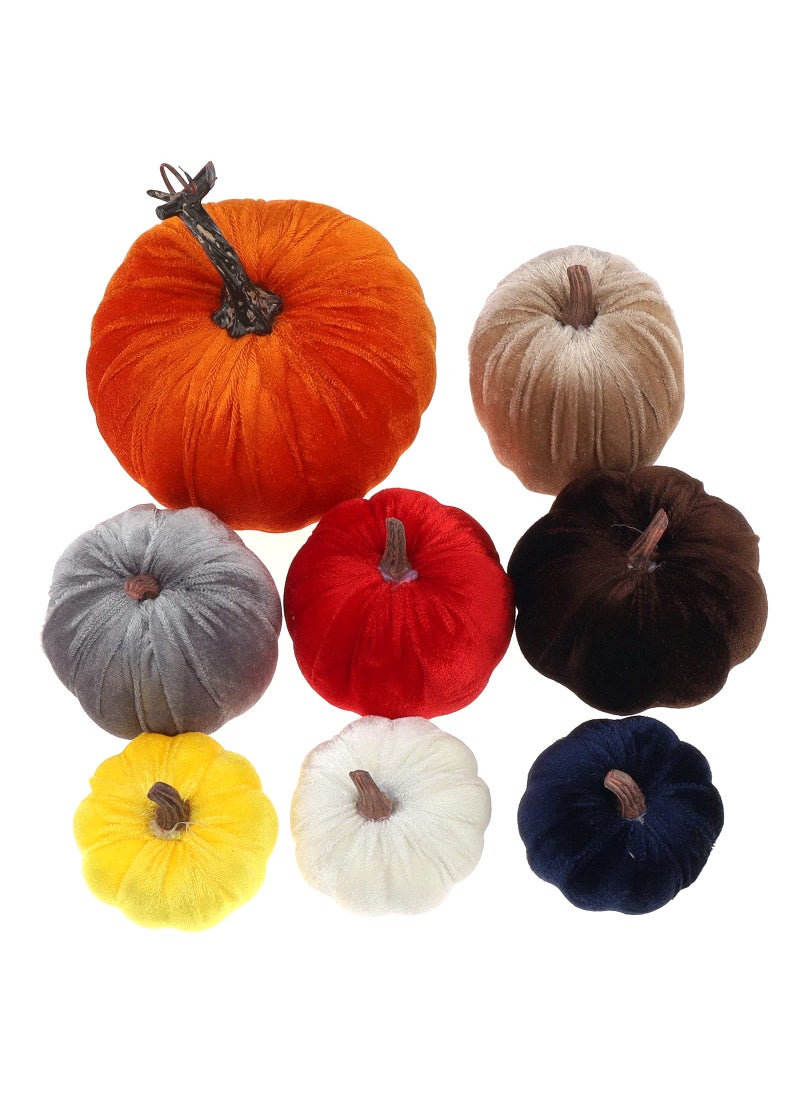 Gresorth Gresorth 8pcs Assorted Size Fake Handmade Mix Color Velvet Pumpkins Artificial Fall Harvest Halloween Decoration for Home Kitchen Farmhouse Thanksgiving Wedding Festival  - Image 2