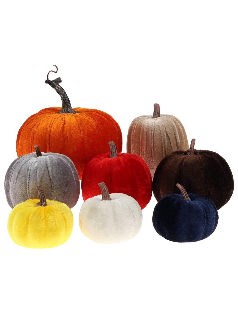 Gresorth Gresorth 8pcs Assorted Size Fake Handmade Mix Color Velvet Pumpkins Artificial Fall Harvest Halloween Decoration for Home Kitchen Farmhouse Thanksgiving Wedding Festival  - Image 1