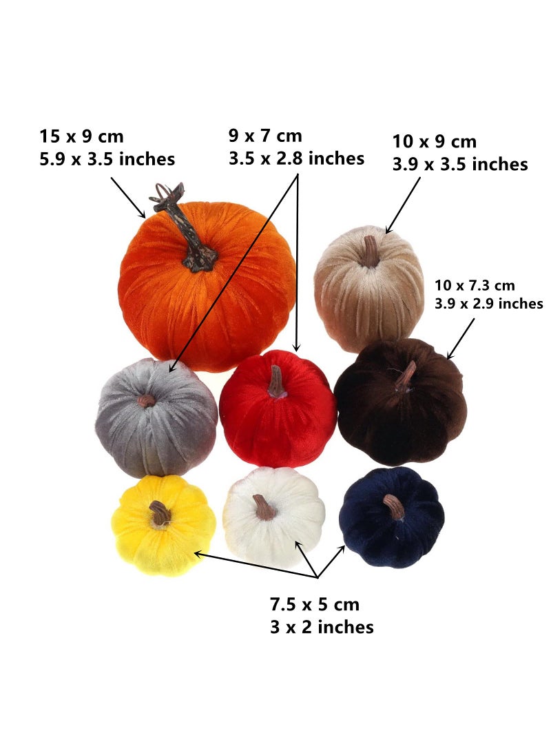 Gresorth Gresorth 8pcs Assorted Size Fake Handmade Mix Color Velvet Pumpkins Artificial Fall Harvest Halloween Decoration for Home Kitchen Farmhouse Thanksgiving Wedding Festival  - Image 3