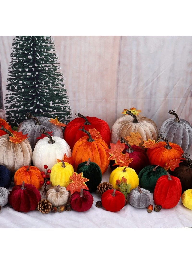 Gresorth Gresorth 8pcs Assorted Size Fake Handmade Mix Color Velvet Pumpkins Artificial Fall Harvest Halloween Decoration for Home Kitchen Farmhouse Thanksgiving Wedding Festival  - Image 4