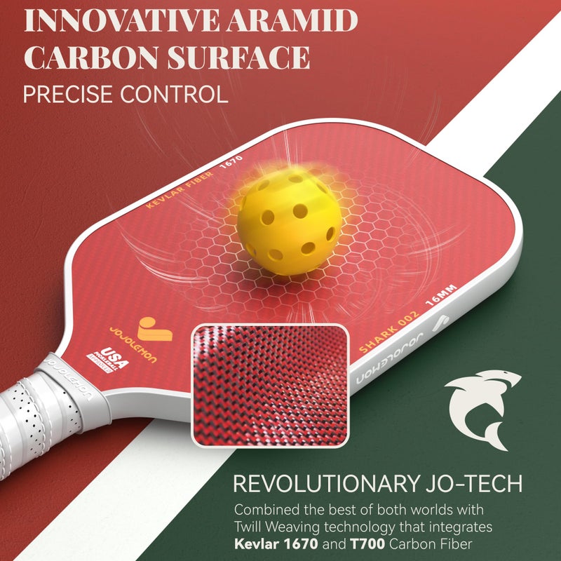 JOJOLEMON Pickleball Paddles, Hybrid Carbon Fiber & Kevlar Rackets with 16mm Polymer Honeycomb Core, Designed for Ultimate Spin & Precise Control - USAPA Approved - Image 2