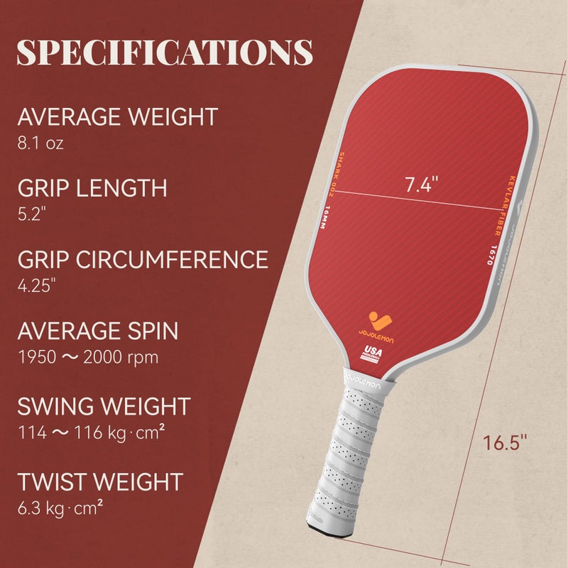 JOJOLEMON Pickleball Paddles, Hybrid Carbon Fiber & Kevlar Rackets with 16mm Polymer Honeycomb Core, Designed for Ultimate Spin & Precise Control - USAPA Approved - Image 5