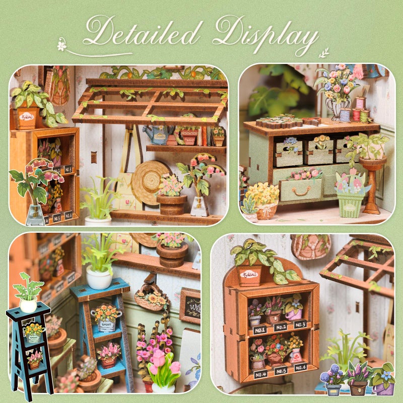CUTEBEE Book Nook Kit - DIY Miniature House Dollhouse Kit for Adults and Teens, Booknook Tiny House Bookshelf Decor 3D Wooden Puzzle, Gifts for Family, Friends (Champs-Ã‰lysÃ©es Florist) - Image 5