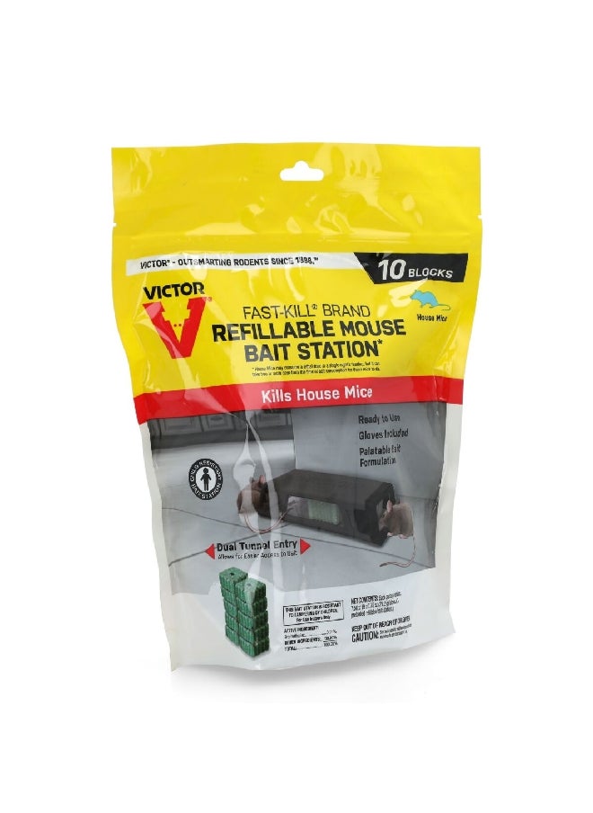 Fast-Kill 10-Block Refillable Mouse Bait Station Black