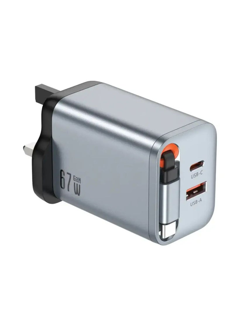 GREEN LION GaN Premium UK Plug Wall Charger 67W - Gray  - Image 1