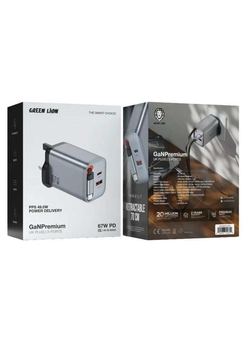 GREEN LION GaN Premium UK Plug Wall Charger 67W - Gray  - Image 3