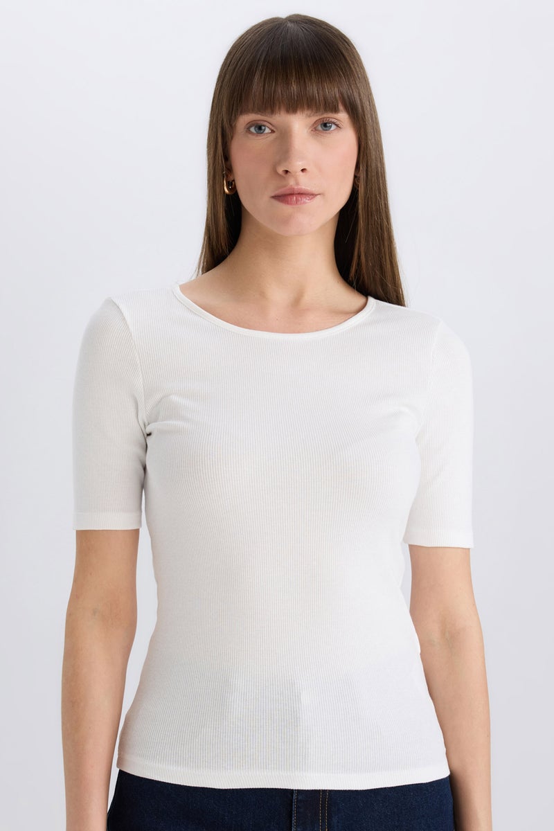 ديفاكتو تيشيرت بيزك نص كم سليم فيت مضلع برقبة مستديرة - Image 1