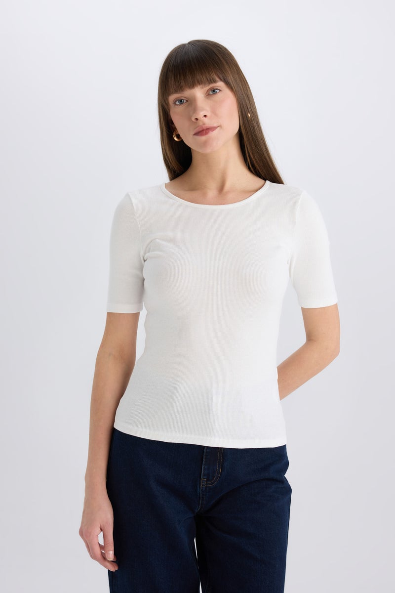 ديفاكتو تيشيرت بيزك نص كم سليم فيت مضلع برقبة مستديرة - Image 4