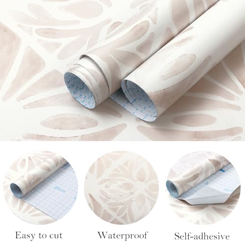 Fiula Geometric Peel and Stick Wallpaper boho78.7 x17.3 White and Pink Wallpaper White Contact Paper Removable Wall Paper for Bedroom Waterproof Removable Shelf Liner Decal Vinyl Roll - Image 2