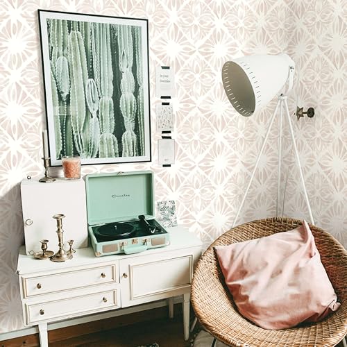 Fiula Geometric Peel and Stick Wallpaper boho78.7 x17.3 White and Pink Wallpaper White Contact Paper Removable Wall Paper for Bedroom Waterproof Removable Shelf Liner Decal Vinyl Roll - Image 4