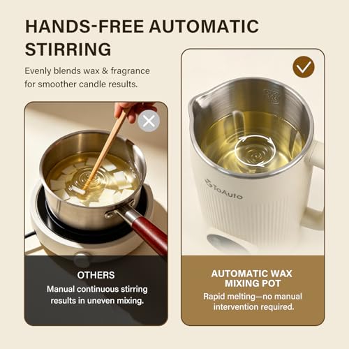 TOAUTO Wax Mixer Machine for DIY Candle Making, 1.2L Electric Wax Melter with Automatic Stirring, Digital Temperature Control 140℉-212℉, Stainless Steel Inner Pot, 800W AC120 - Image 3