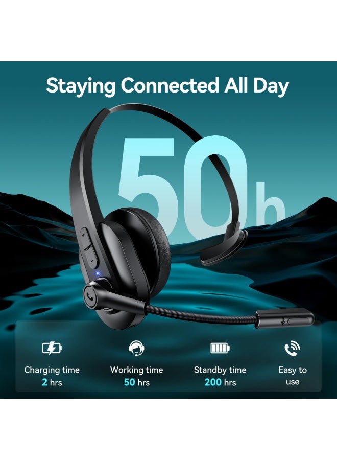 SafiDur Bluetooth Headset with USB Dongle for Computer, Single-Ear Wireless Headset with Noise Cancelling Microphone for Office & Truckers, Bluetooth V5.2 with Mute Button for Work - Image 3