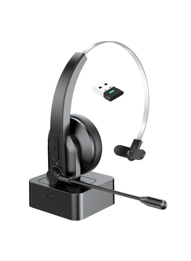 SafiDur Bluetooth Headset with USB Dongle for Computer, Single-Ear Wireless Headset with Noise Cancelling Microphone for Office & Truckers, Bluetooth V5.2 with Mute Button for Work - Image 1