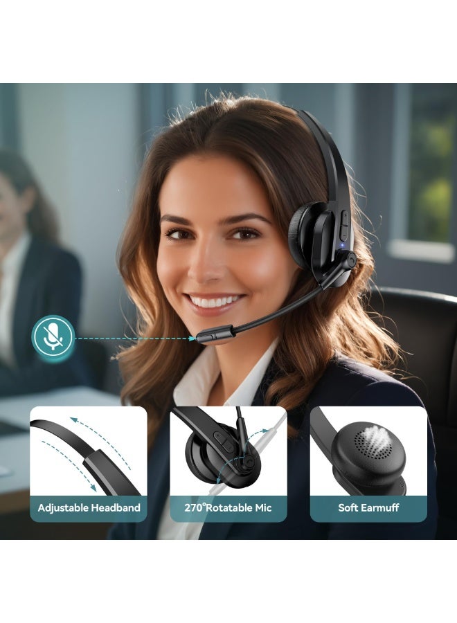 SafiDur Bluetooth Headset with USB Dongle for Computer, Single-Ear Wireless Headset with Noise Cancelling Microphone for Office & Truckers, Bluetooth V5.2 with Mute Button for Work - Image 4