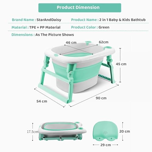 StarAndDaisy Baby Bath tub for Infant & Toddler 0 to 5 Years, 2-in-1 Bathub for Kids, Foldable tub with Cushion & Bathing Chair for Boys & Girls, Fast Drainage & Space Saving Design -Green - Image 2