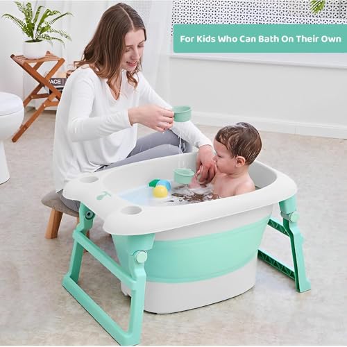 StarAndDaisy Baby Bath tub for Infant & Toddler 0 to 5 Years, 2-in-1 Bathub for Kids, Foldable tub with Cushion & Bathing Chair for Boys & Girls, Fast Drainage & Space Saving Design -Green - Image 5