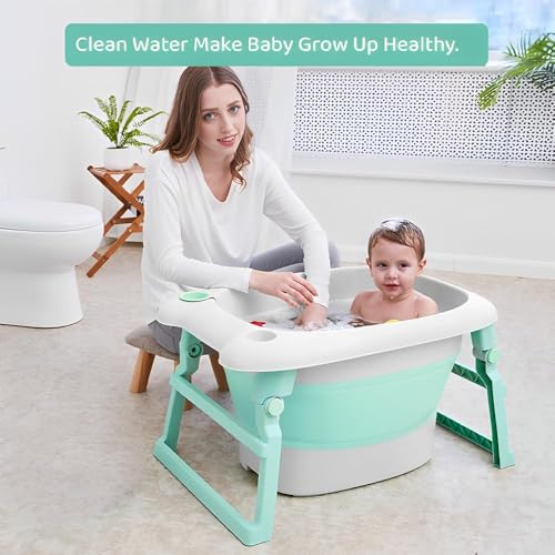StarAndDaisy Baby Bath tub for Infant & Toddler 0 to 5 Years, 2-in-1 Bathub for Kids, Foldable tub with Cushion & Bathing Chair for Boys & Girls, Fast Drainage & Space Saving Design -Green - Image 3