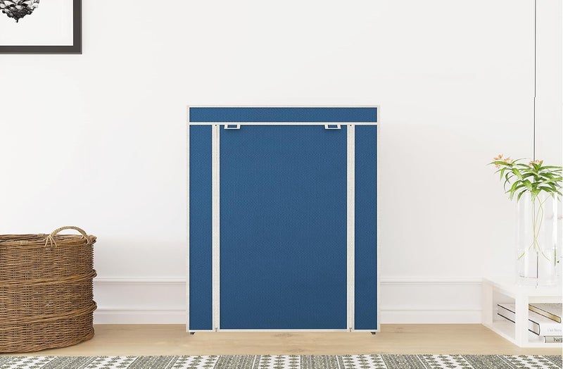 EXPOSURE 4 Layer Multipurpose Metal Pipes Non Woven Cover and Shelf with Single Connector Collapsible Shoe Rack Blue - Image 2