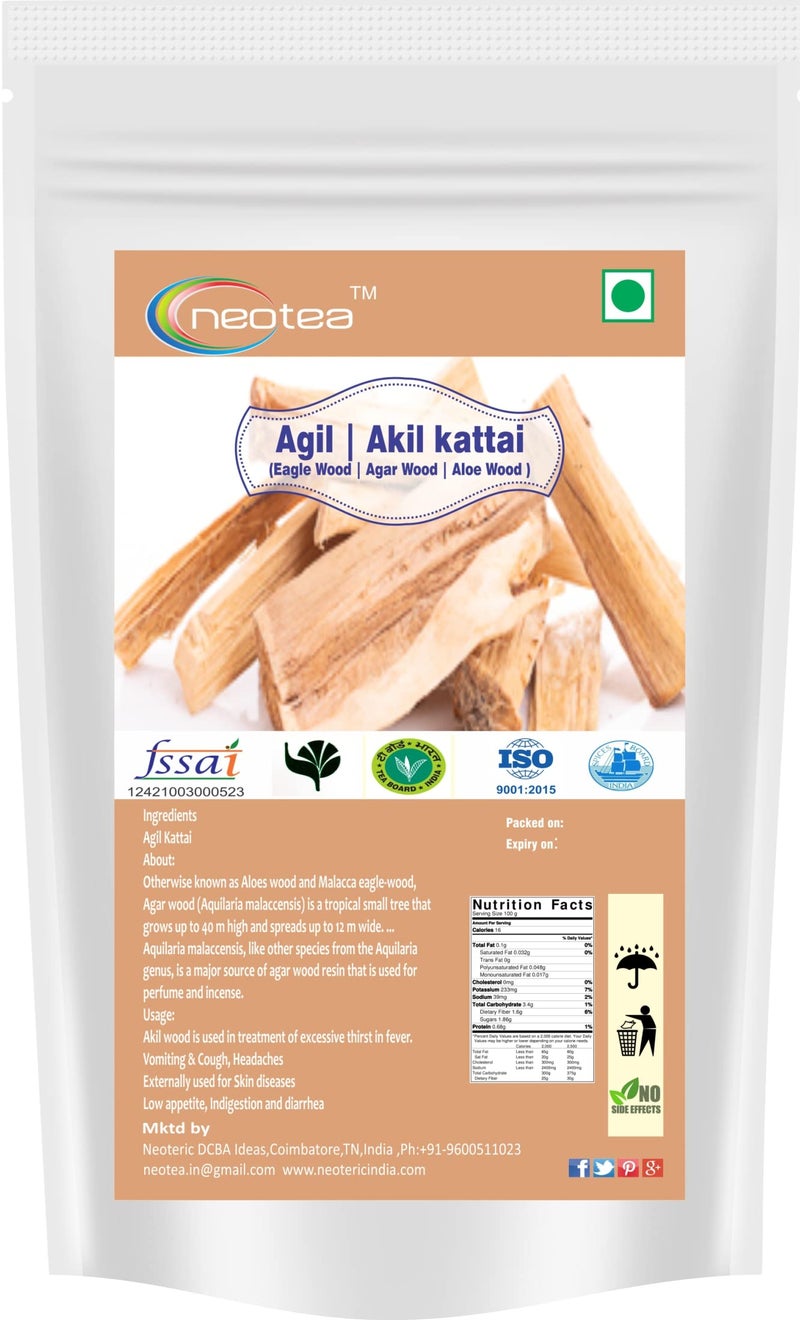 Neotea Agil Akil Kattai Eagle Wood Agar Wood Aloe Wood Aquilaria Agallocha, 100 G - Image 1
