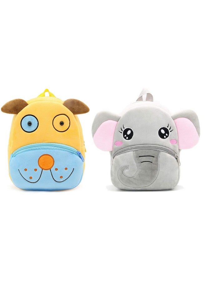 blue tree Kids School Bag Soft Plush Backpack Cartoon Bags Mini Travel Bag for for Girls Boys Toddler Baby Cute Dog & Baby Elephant - Image 1