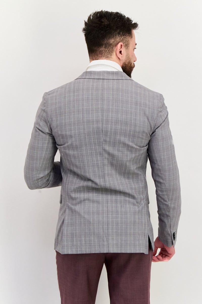 HUGO by Hugo Boss Men Extra Slim Fit Plaid Semi-Formal Blazer, Grey  - Image 3