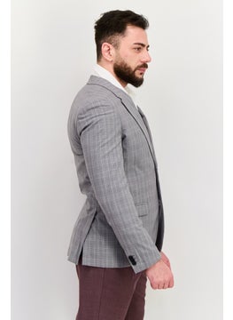 HUGO by Hugo Boss Men Extra Slim Fit Plaid Semi-Formal Blazer, Grey  - Image 4