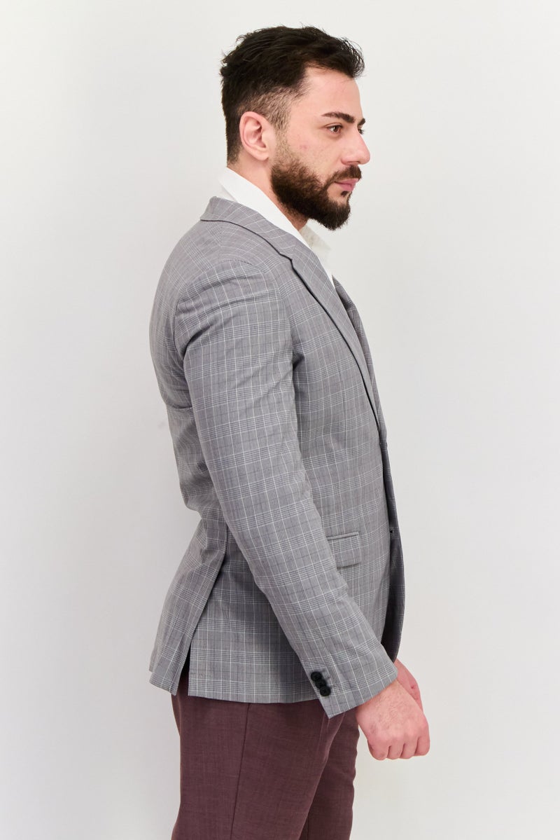 HUGO by Hugo Boss Men Extra Slim Fit Plaid Semi-Formal Blazer, Grey  - Image 4