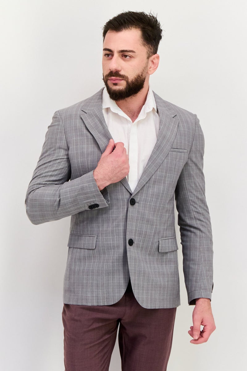 HUGO by Hugo Boss Men Extra Slim Fit Plaid Semi-Formal Blazer, Grey  - Image 1