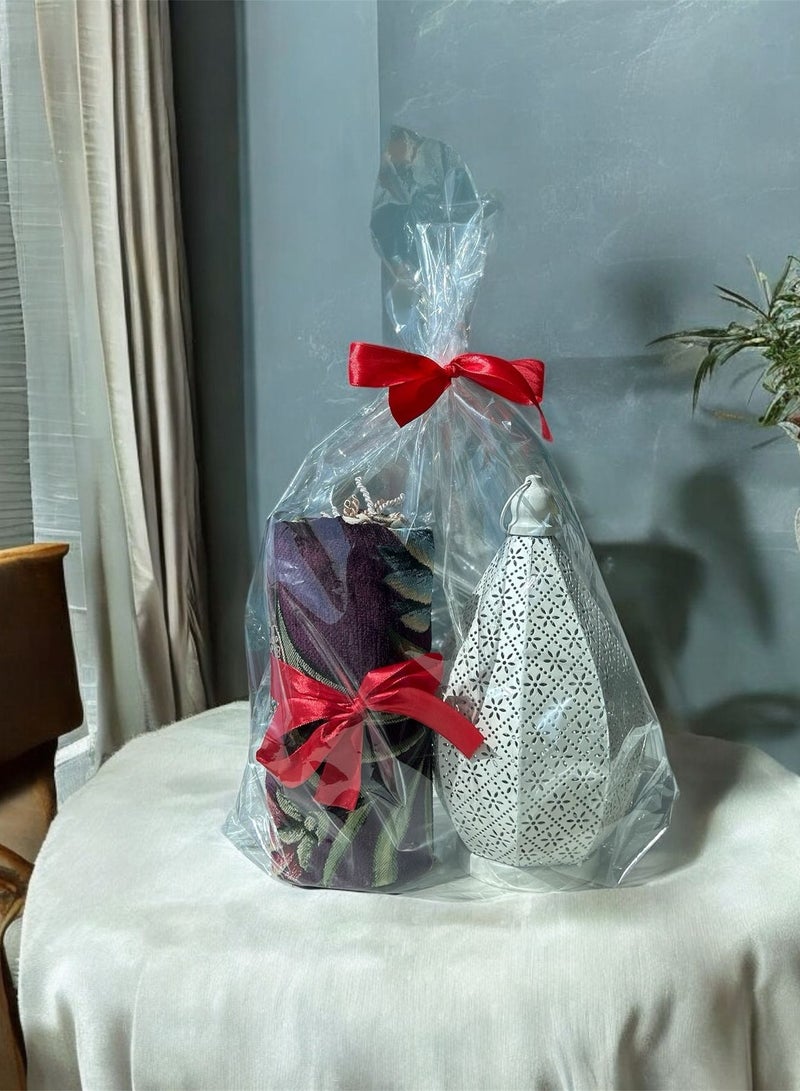 Sajadati  Premium Ramadan Gift Set – Luxury Violet Turkish Prayer Mat (120x60 cm) & Elegant Gold Lantern with Lights – Islamic Gift for Ramadan, Eid, Muslim Prayer Rug & Home Décor - Image 2