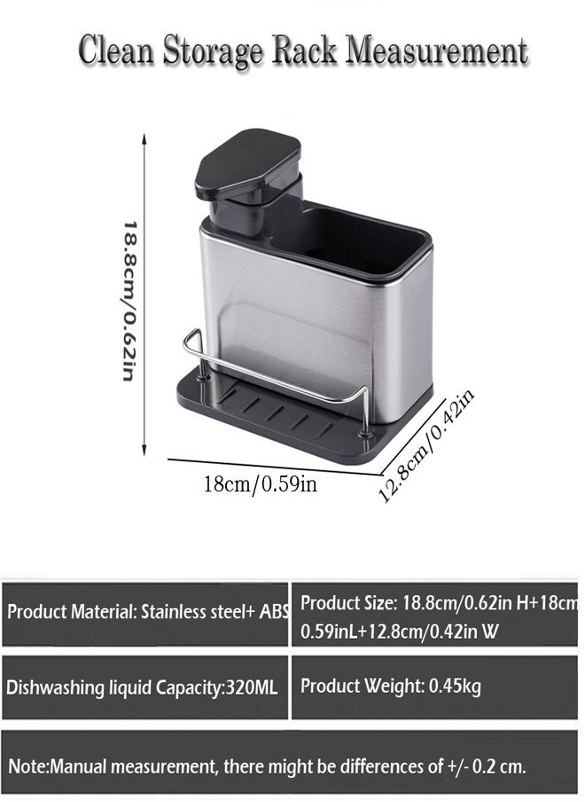 Generic - Refillable Liquid Dish Soap Dispenser, Large Capacity Detergent Pump Bottle, Sink Caddy Sponge Holder Rack Shelf, for Hand Sanitizer, Bathroom Shower, Kitchen–Stainless Steel in 10.82oz, 320ML - Image 1