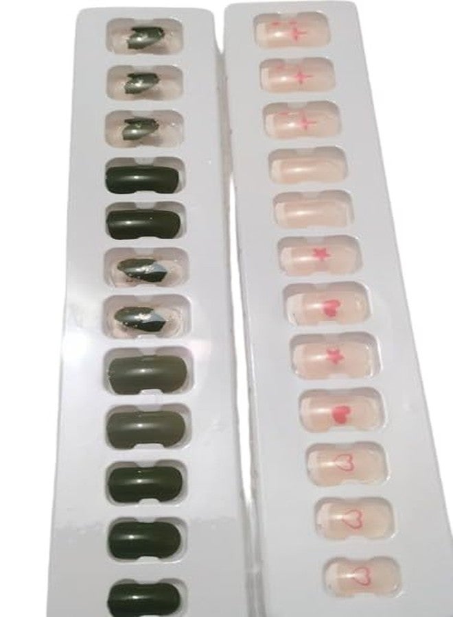 BRIKSHI Long Acrylic False Artificial MultiColor Stick on Nails Art Tips (pack 2)(24pcs)||501 - Image 1
