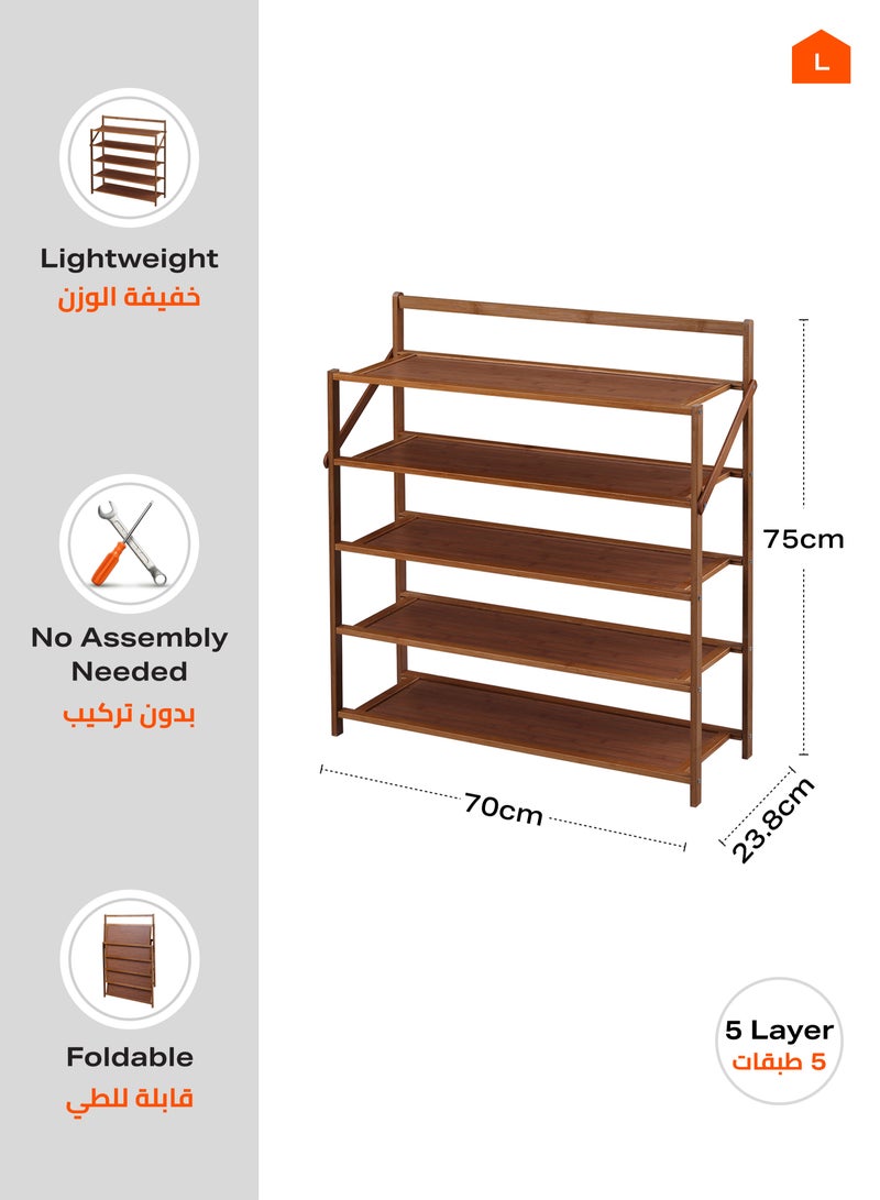 لوازم رف أحذية خشبي قابل للطي - حل تخزين أحذية متين وخفيف الوزن وقابل للطي بتصميم جيد التهوية وأقدام غير قابلة للانزلاق للمدخل والخزانة وغرفة النوم والجراج، 5 طبقات - Image 3
