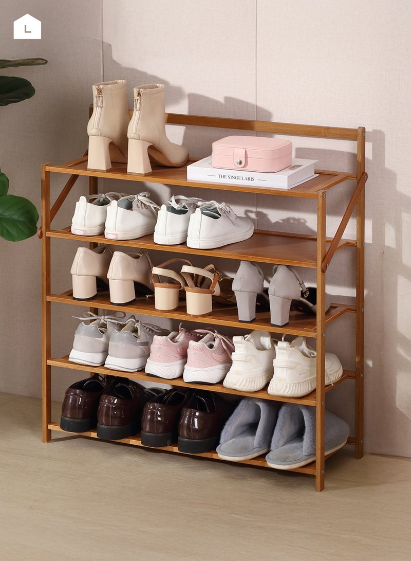 لوازم رف أحذية خشبي قابل للطي - حل تخزين أحذية متين وخفيف الوزن وقابل للطي بتصميم جيد التهوية وأقدام غير قابلة للانزلاق للمدخل والخزانة وغرفة النوم والجراج، 5 طبقات - Image 1