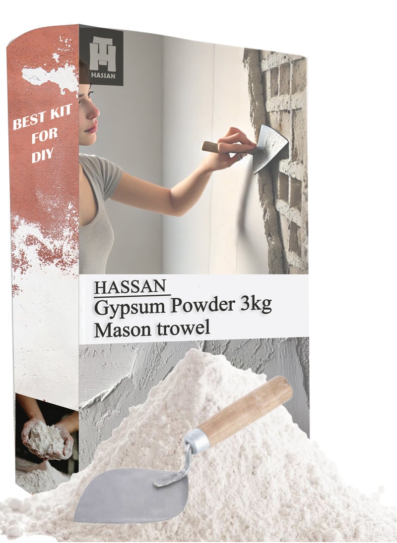 Hassan Hassan Gypsum Powder 3kg with Spatula- High-Quality Plaster for Smooth Finishes  - Image 1