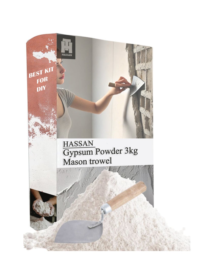 Hassan Gypsum Powder 3kg with Spatula- High-Quality Plaster for Smooth Finishes - Image 1