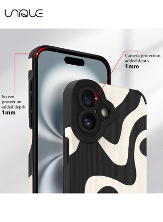 For iPhone 16 Case - Cartoon Graffiti Design Case - TPU Anti-Collision and Shockproof Full Camera Case - Black/White - view 3