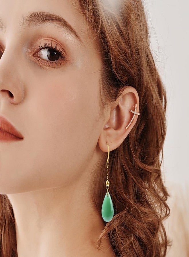 OIDIMS Faux Green Jade Teardrop Dangle Drop Earring for Women Fashion Tassel Hanging Engagement Wedding Party Statement Earrings Chinese Style Classical Cheongsam Dress Accessories Elegant Gift Birthday - Image 2