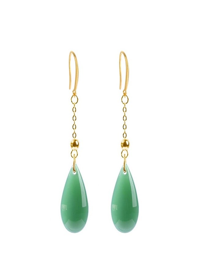 OIDIMS Faux Green Jade Teardrop Dangle Drop Earring for Women Fashion Tassel Hanging Engagement Wedding Party Statement Earrings Chinese Style Classical Cheongsam Dress Accessories Elegant Gift Birthday - Image 1
