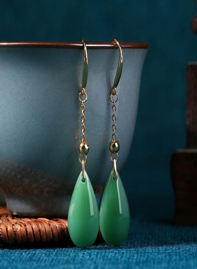 OIDIMS Faux Green Jade Teardrop Dangle Drop Earring for Women Fashion Tassel Hanging Engagement Wedding Party Statement Earrings Chinese Style Classical Cheongsam Dress Accessories Elegant Gift Birthday - Image 4