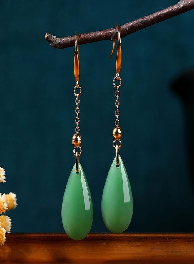 OIDIMS Faux Green Jade Teardrop Dangle Drop Earring for Women Fashion Tassel Hanging Engagement Wedding Party Statement Earrings Chinese Style Classical Cheongsam Dress Accessories Elegant Gift Birthday - Image 5