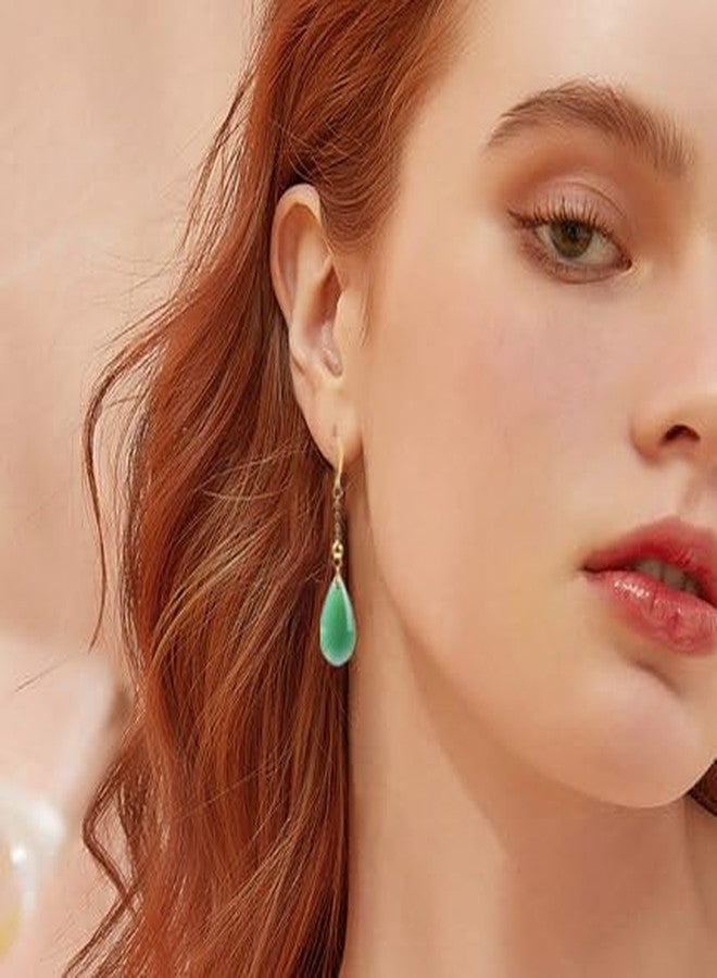 OIDIMS Faux Green Jade Teardrop Dangle Drop Earring for Women Fashion Tassel Hanging Engagement Wedding Party Statement Earrings Chinese Style Classical Cheongsam Dress Accessories Elegant Gift Birthday - Image 3